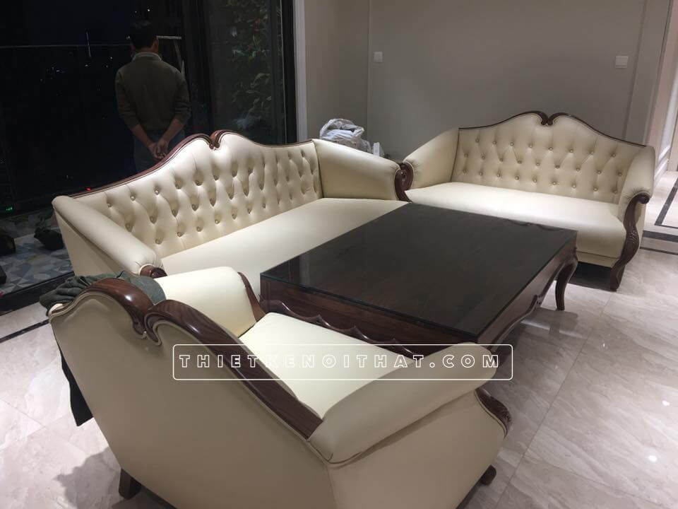 Mẫu sofa gỗ óc chó sang trọng